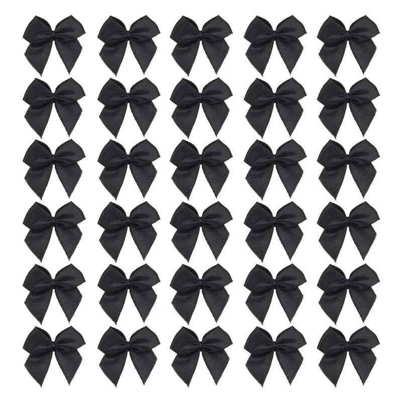 7Rainbows 50pcs Boutique Mini Black Satin Ribbon Bows Flowers Appliques DIY Craft for Sewing Scrapbooking Wedding and Gift - Image 1